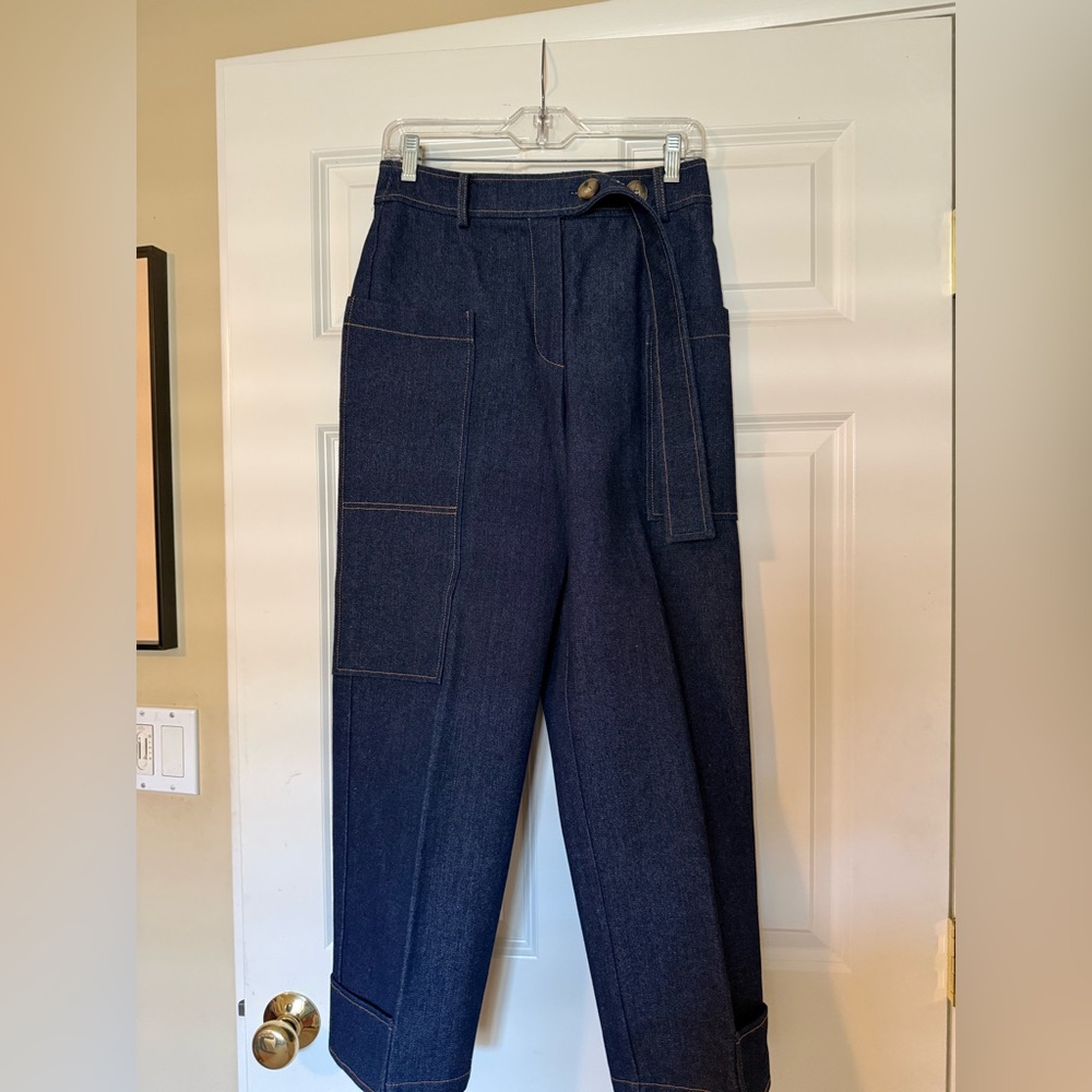 Rejina Pyo Dark Indigo Wide-Leg Utility Jeans